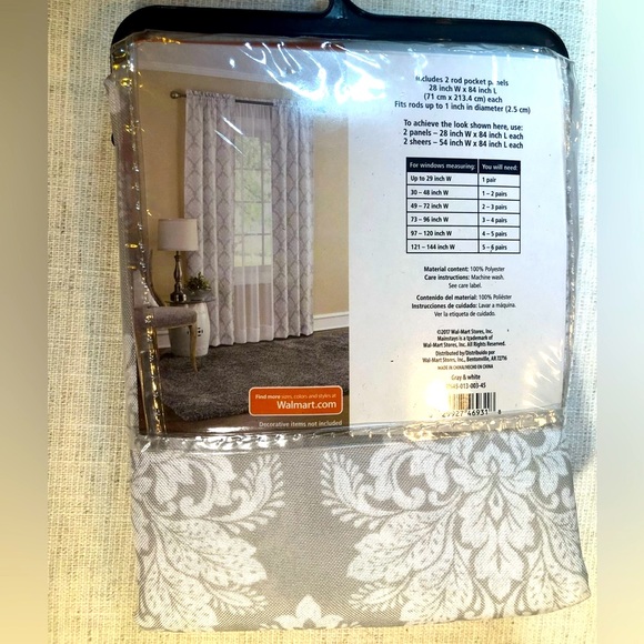 Mainstays Accents Long Curtains 2 Panel Gray White Window Coverings 84 X 28 Rod Pockets New